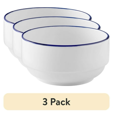 (3 pack) Blue Rim Stoneware Bowl