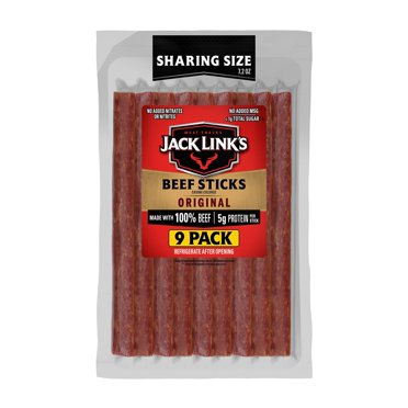 Jack Link's Beef Sticks, MFF30 Original Flavor Meat Snack Stick - Protein Snack, Meat Stick, Made with 100% Beef, Keto Friendly - 7.2 Oz.