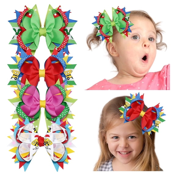 JoyBowie 4-Piece 5-Inch Kids Theme Hair Bows – Whimsical Playful Hair Accessories for Girls, Perfect for School, Parties, and Events