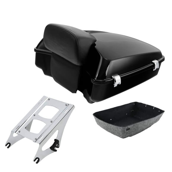 TCT-MOTORPARTS Gloss Black Chopped Tour Pack Pak Trunk w/Backrest & Mount Rack Fit for Harley Touring 2014-2025 Harley Touring CVO Road Glide Street Glide Special Road King Electra Glide