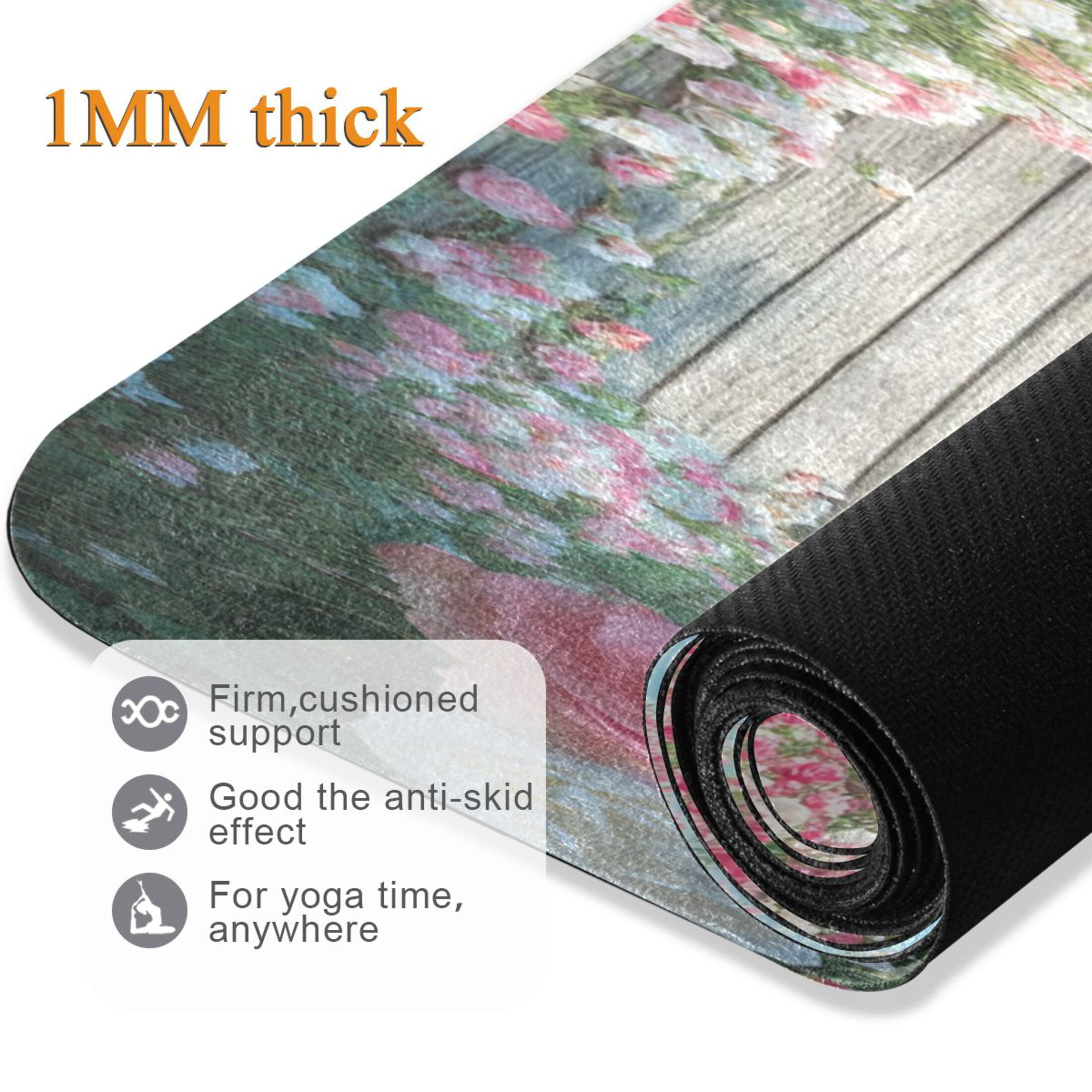 BZSMCE Yoga Mat Women Pink Blooming Rose Fitness Mat