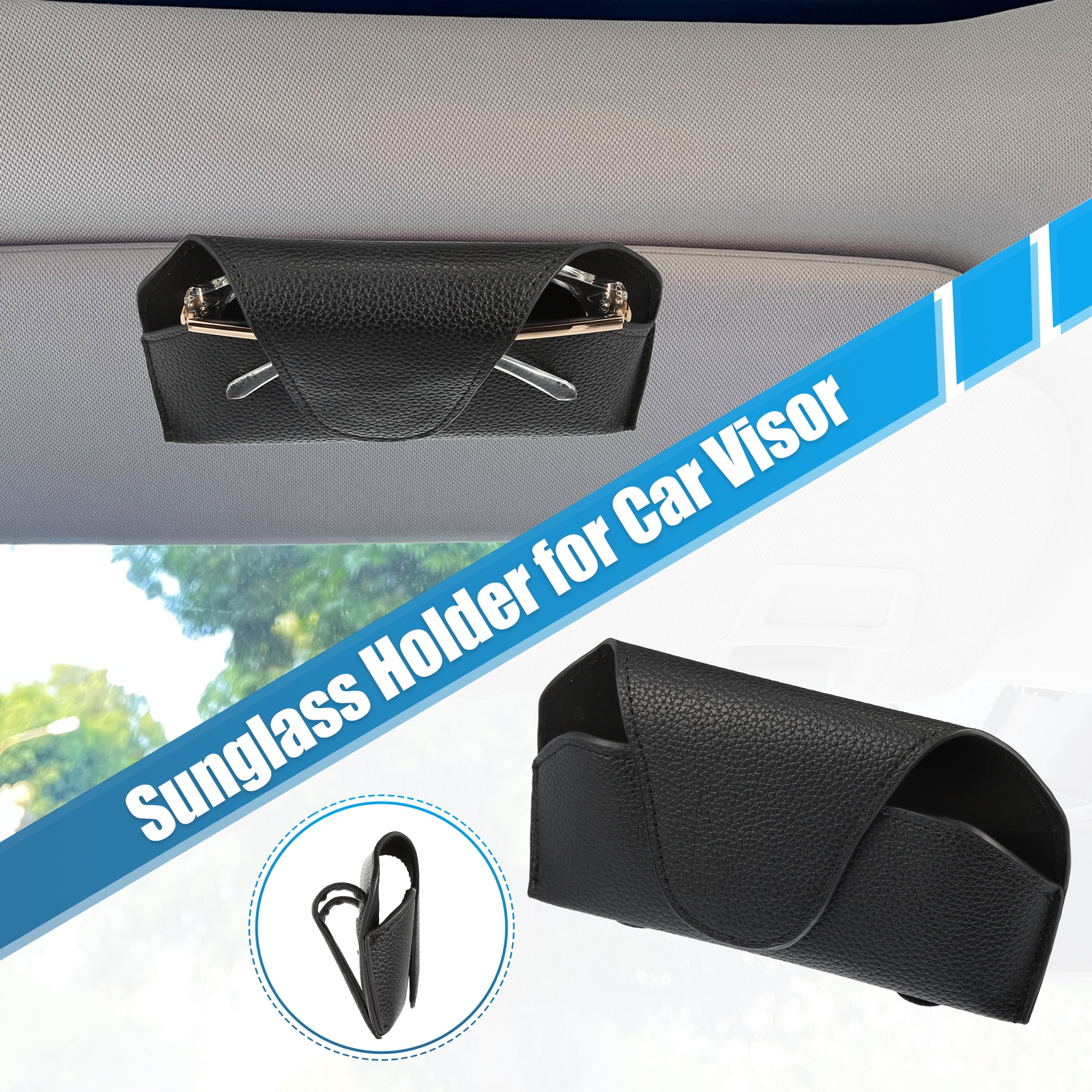 Unique Bargains Car Sunglasses Visor Holder Magnetic Glasses Organizer PU Leather Black