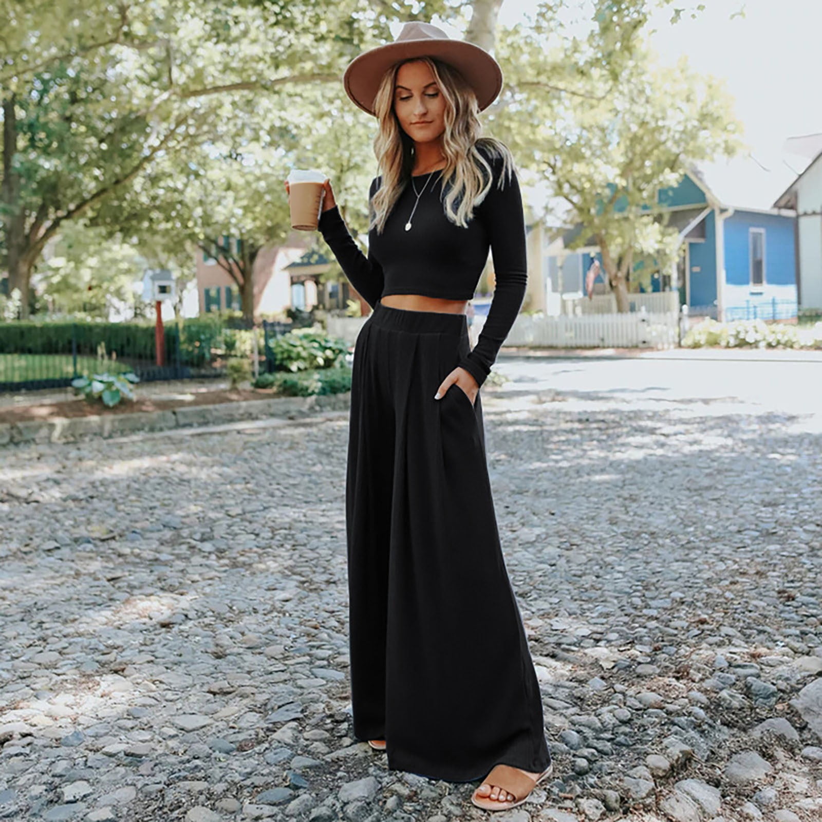 Women's Solid Color High Elastic Shaping Long Sleeve Wide Leg Pants Two  Piece Trousers Set Jacket Pant Set Womens Trousers Size 6 Suit Skirt Formal Midi  Dresses Wedding plus Size Womens Pant