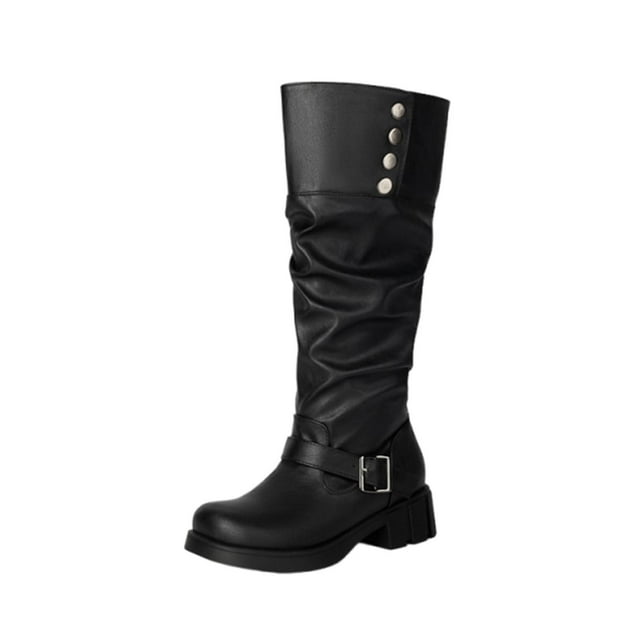LOVZFMLL Bottes pour Femmes Mi-Mollet Bottes d'Hiver Bout Rond Antidérapantes Talon Bas Épais Empilées Bottes d'Automne Hiver Chaussures