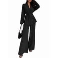 thumbnail image 3 of Women'S Casual Lounge Two Piece Outfits Long Sleeve V Neck Wrap Tie Waist Shirt Wide Leg Pants Sets Black S, 3 of 9