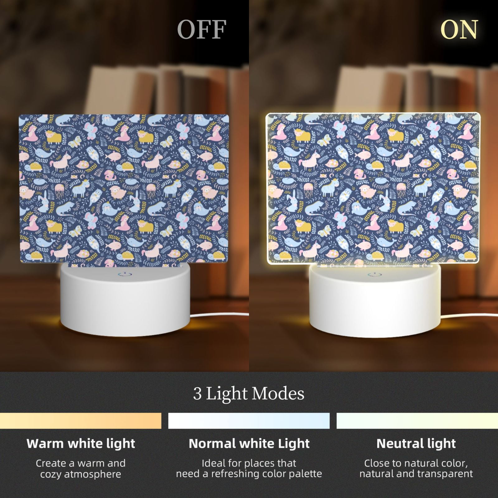 Hirioo Cute Baby Animals for Rectangular Acrylic with Night Light Best Gifts for Lover Girl Mom, Valentine's Day Anniversary Birthday Wedding Present