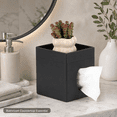 thumbnail image 3 of ABCISI Tissue Box Cover with Storage Tray, Black Leather-Textured Square Tissue Holder with Side Dispensing Opening, 6.1 x 5.7 x 6.6 Inch Organizer for Bathroom, Bedroom and Office, 3 of 7