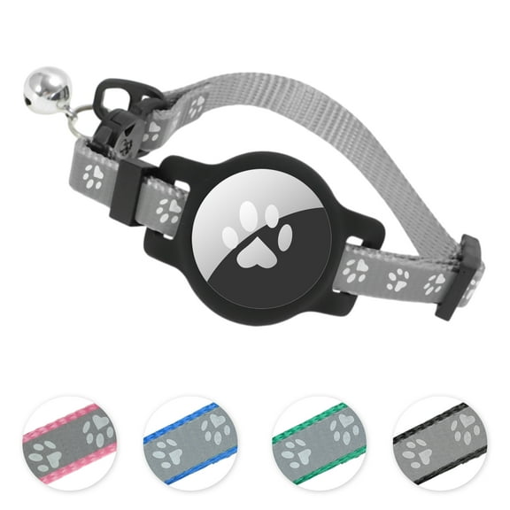 Unique Bargains Waterproof Cat Collar for Airtag Reflective Collar with Bell Breakaway Cat Collar for Airtag Holder Cat Collars Cat Collar for Apple Air Tag Grey