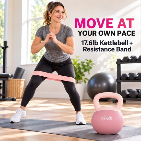 Soft Kettlebell with Resistance Bands & Wrist Straps, Shock-Absorbing Base Non-Slip Handle for Home Strength Training, for Men Women Beginners