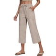 thumbnail image 4 of Cotton Linen Pants Womens Straight Leg Casual Capris 2026 Summer Beach Vacation Cropped Trousers Plus Size Drawstring Capri Pants Beige XL, 4 of 5