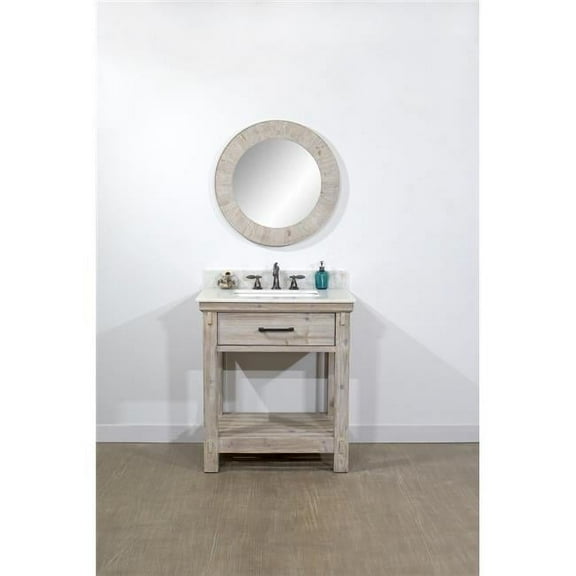 InFurniture WK8430-AP TOP 30 in. Rustic Solid Fir Single Sink Vanity With Arctic Pearl Quartz Marble Top-No Faucet