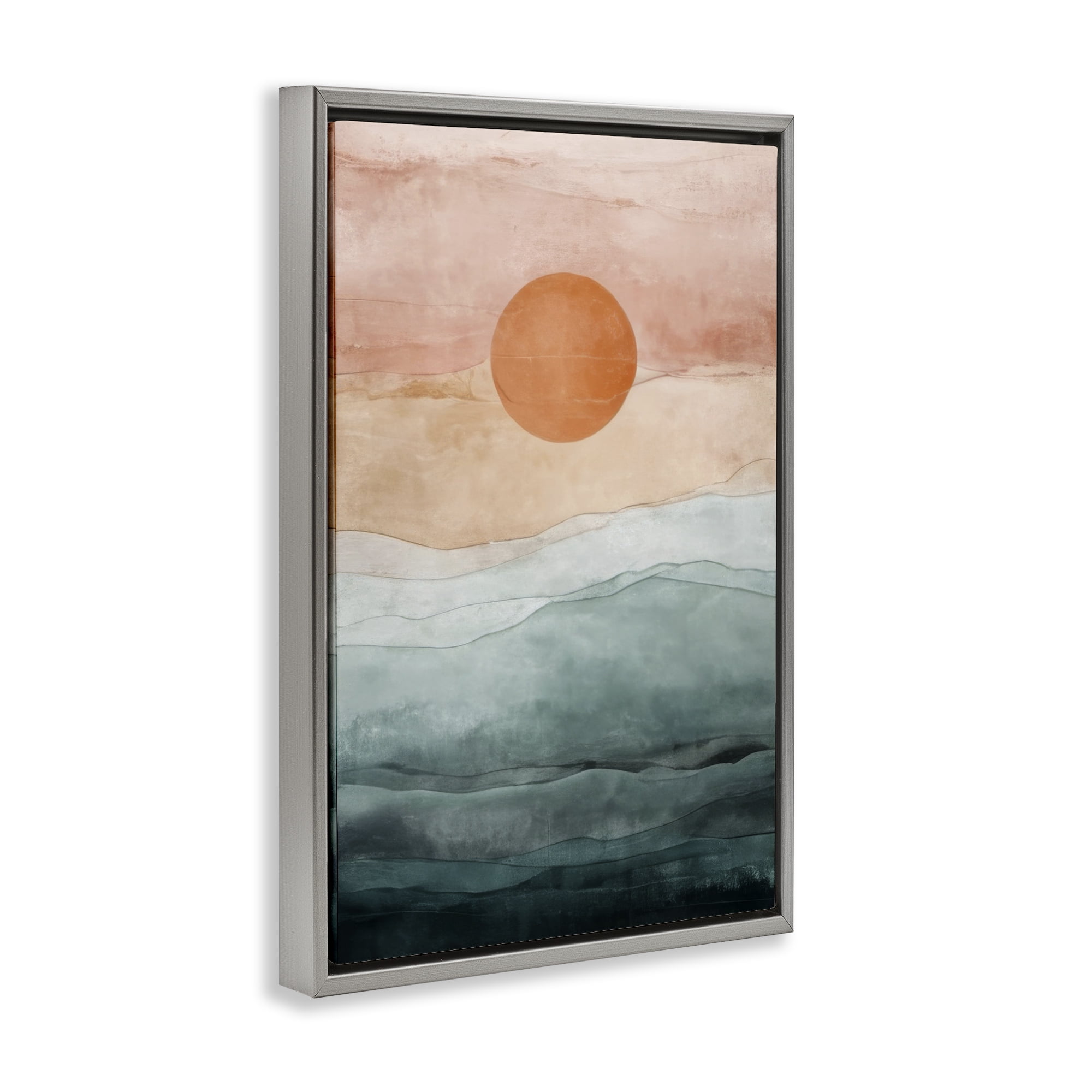 Stupell Industries Crimson Orb Landscape Landscape Painting Gray Floater Framed Canvas Art Print Wall Art, 17 x 25