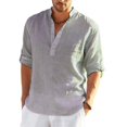 thumbnail image 4 of Camisa de lino de manga larga para hombre, camisa informal de algodón y lino, top S-5xl, 4 of 4