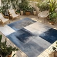 thumbnail image 2 of Outdoor Rug 6x9 ft Abstract Navy Blue Gray Checkered Waterproof Outdoor Patio Rug Mat Non Slip Outside Area Rugs Carpet for RV,Camping,Porch,Deck,Pool,Balconybackyard,Modern Watercolor Art, 2 of 9