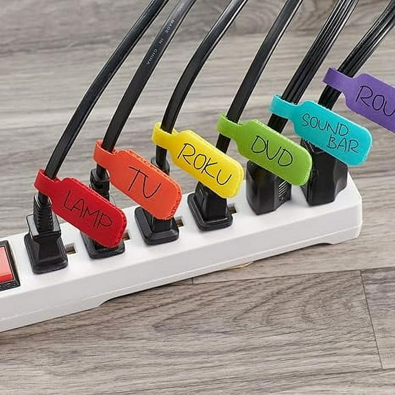 30Pcs Cable Labels, Wire Labels, Medium Multicolor Rectangle Write on Cord Labels for Cable Management and Identification