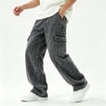thumbnail image 5 of Teen Boys Cargo Jeans Loose Wide Leg Denim Pants Casual Trousers with Multi Pockets for Streetwear Black 15-16Y, 5 of 8