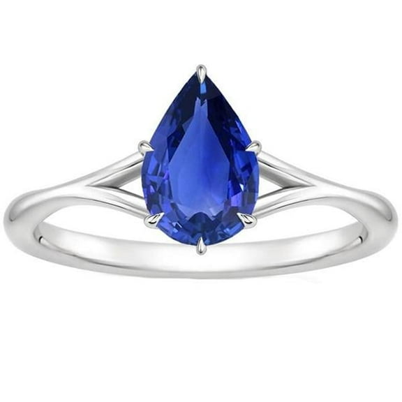 Harry Chad Enterprises 66371 2.50 CT Split Shank Pear Cut Blue Sapphire Solitaire Ring, Size 6.5