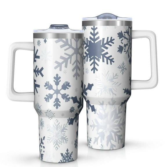 Blue Christmas Snowflake Pattern Tumbler with Handle and Lid,40oz Double Wall Vacuum Insulated Tumbler,Cups Gift for Women and Men