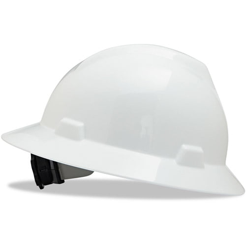 MSA V-Gard Full-Brim Hard Hats, Ratchet Suspension, Size 6 1 2 8, White by MSA