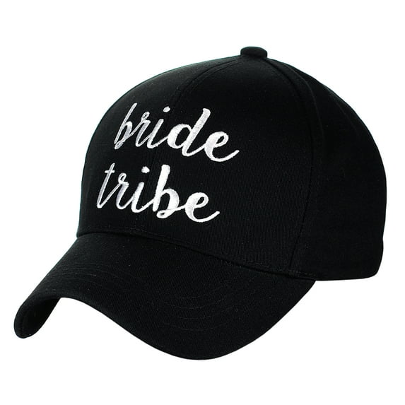 C.C Women's Embroidered Quote Adjustable Cotton Baseball Cap, Bride Tribe, Black