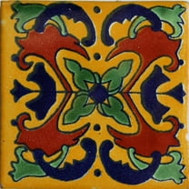 6x6 Yellow Butterfly Talavera Mexican Tile, Set of 4 pcs
