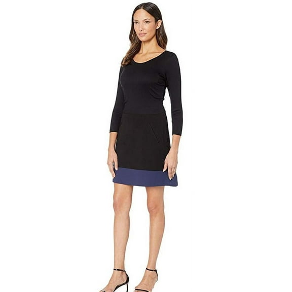 Nicole Miller Artelier BLACK/NAVY Ponte Scoop Neck Dress, US 2X