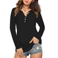 thumbnail image 2 of Xijirk Women's Blouses V Neck Long Sleeve Loose Fit Solid Color Casual Flowy Relaxed Women's Blouses for Office Style,Black,2XL, 2 of 7