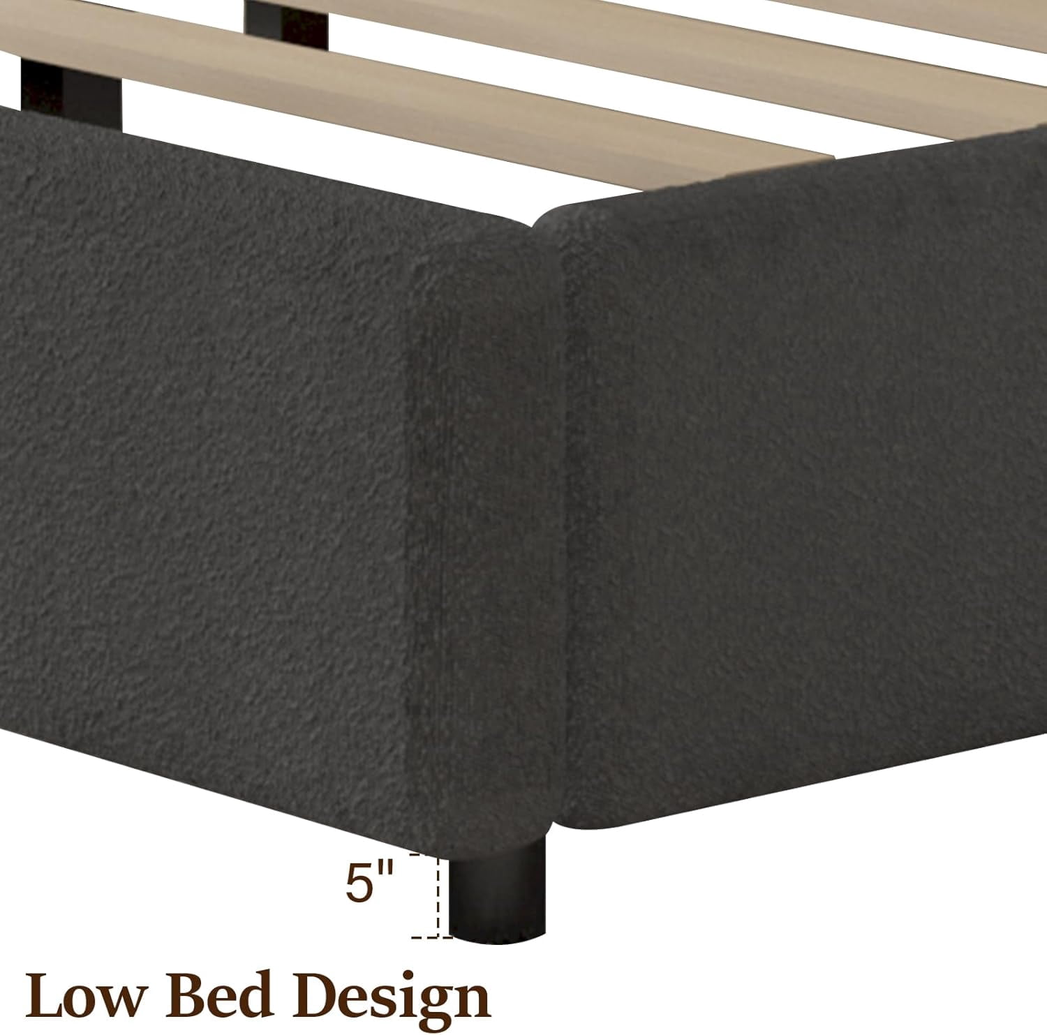 4 EVER WINNER King Size Bed Frame, Boucle Upholstered Bed Frame with Headboard, Gray King Bed Frame, Gray