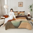 thumbnail image 5 of Manfei Modern Abstract Aesthetic Queen Comforter Set,Geometric Artistic Bedding Sets,Beige Brown Ombre Bedding Comforter Set For Children,Breathable Home Decor Reversible,3-Piece, 5 of 9