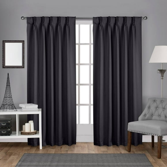 Exclusive Home Curtains Sateen Twill Woven Blackout Pinch Pleat Curtain Panel, 96" Length, Charcoal, 2 Count