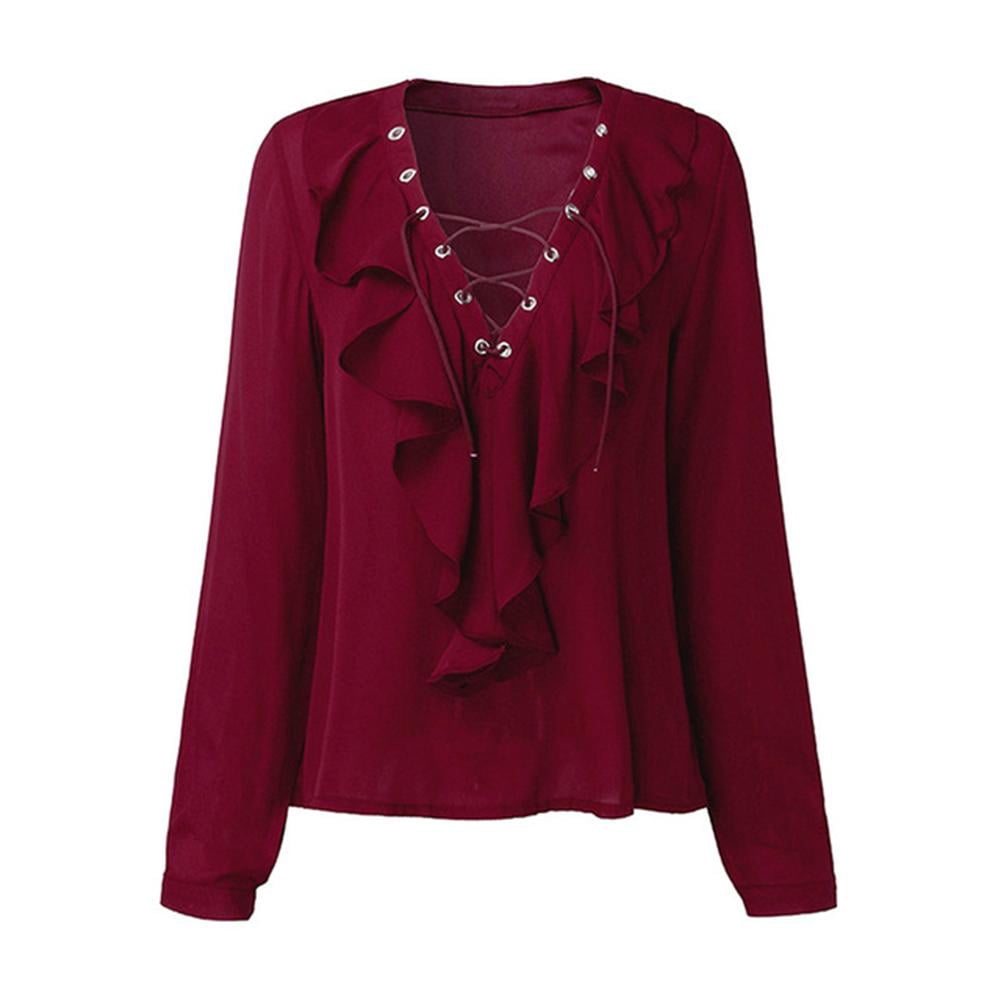red chiffon tops with sleeves