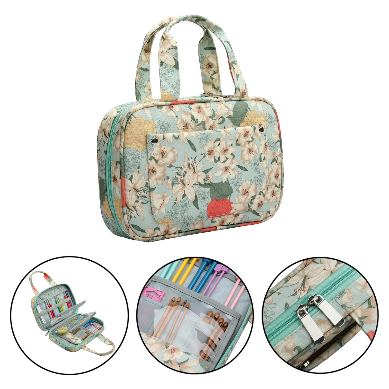 HOMYL Portable Crochet Hook Case Knitting Needles Organizer Zipper Bag Storage Tote with Web Pockets & Slots Oxford Fabric Case