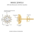 thumbnail image 5 of Rosec Jewels Certified Moissanite Flower Stud Earrings with Halo (1 CT, D-VS1 Quality) - with Screw Back - Jewelry Box Included, 14K Yellow Gold, 5 of 6