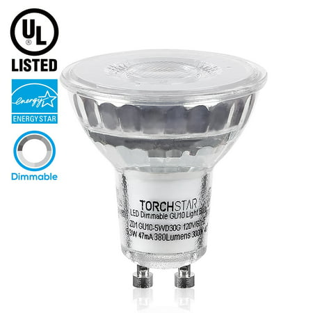 TORCHSTAR Dimmable LED GU10 Light Bulb, 5.3W (50W equivalent), 3000K Warm White, 380