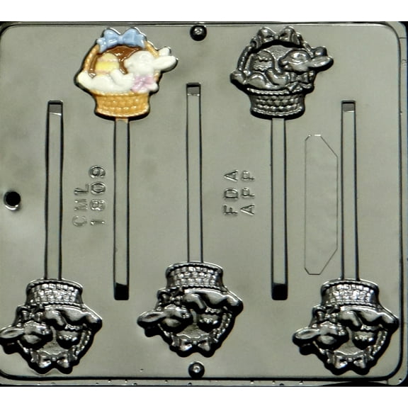 1809 Bunny in Basket Lollipop Chocolate Candy Mold