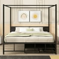 thumbnail image 3 of Bastch Queen Size Metal Canopy Platform Bed with Twin Size Trundle and 3 Storage Drawers, Strong Wooden Slats Support, No Box Spring Required, Easy Assembly, Black, 3 of 7