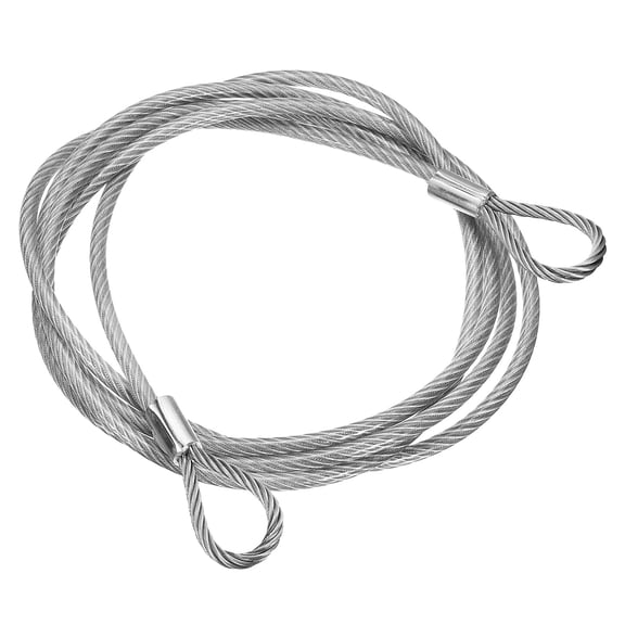 Uxcell 98 Inch Safety Cable Lock, 1 Pcs 304 Stainless Steel Security Wire Ropes Double Loop Anti-Theft Safety for Bicycles Luggage Stage Lighting, Clear