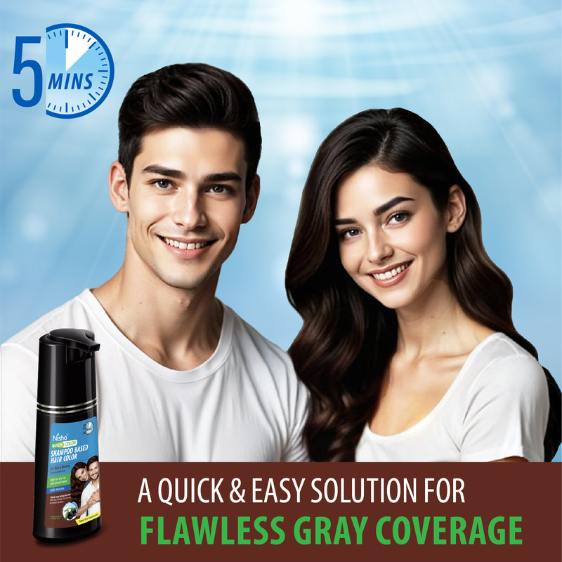 (3 pack) Nisha Shampoo Hair Color | Men & Women | 100% Grey Coverage in 5 Minutes | Dark Brown | 180mL / 6.09 Oz Bottle