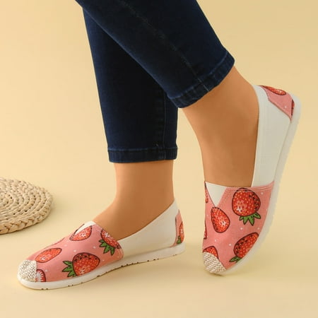 

sebulube Ladies Fruit Printing Shoes Fashion Soft Sole Cloth Shoes Linen Soft Sole Cloth Shoes Beef Tendon So