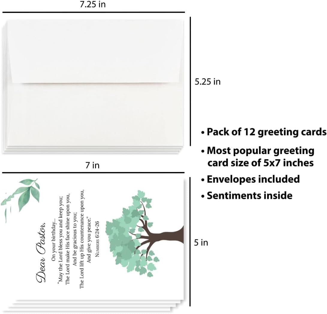 Christian Pastor Birthday Card | Christian Birthday Card for Pastor (Numbers 6:24-26) (Pack of 12)