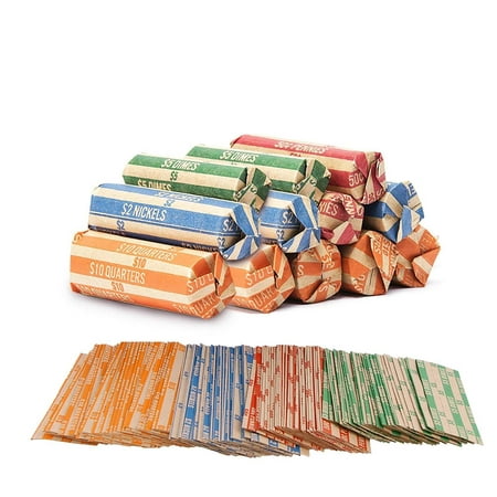 Coin Roll Wrappers -440 Pack Assorted Flat Coin Papers Bundle of Quarters Nickels Dimes