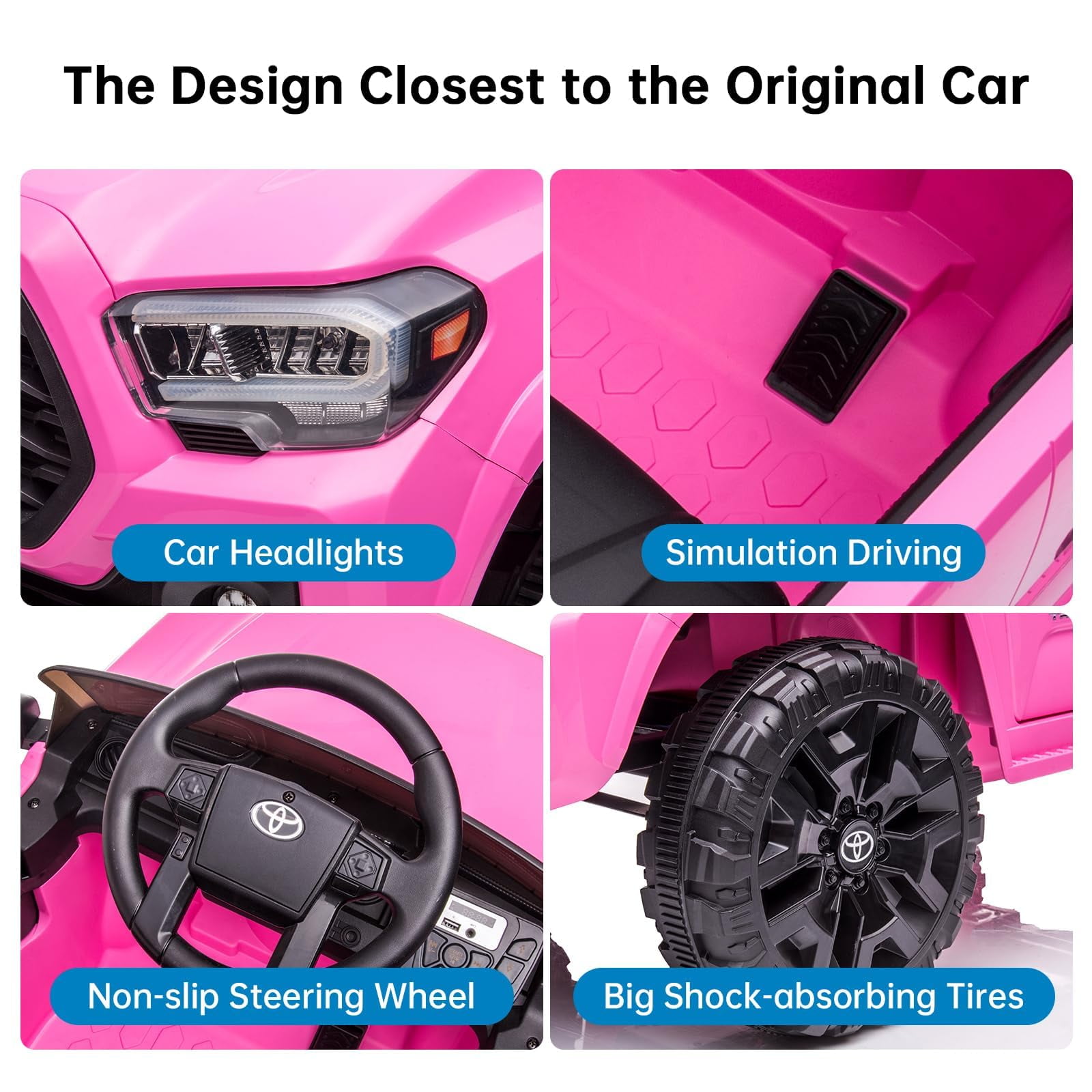Officially Licensed Toyota Tacoma Car, 12V Battery Powered Electric Car with Remote Control, Spring Suspension Safety Belt, 2-Speed Ride On Toy Car with Headlights, for 37-96 Months