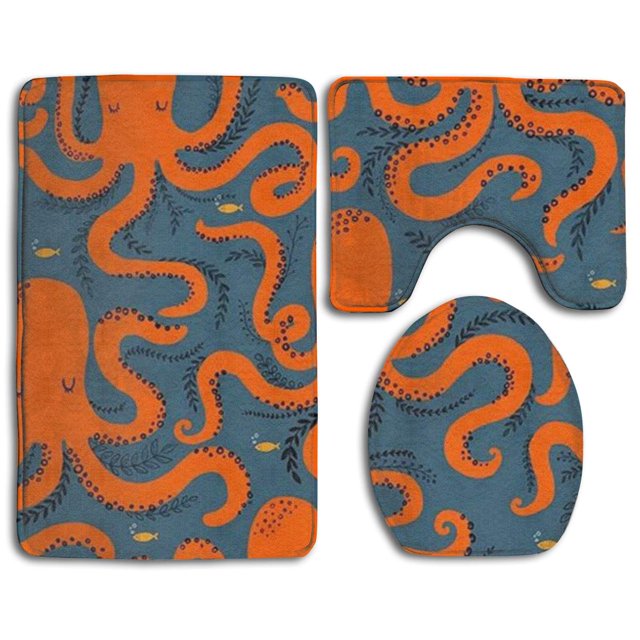 Juego de alfombras de baño ABPHQTO 3 piezas naranja contorno y tapa de inodoro