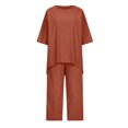 thumbnail image 3 of Patlollav Womens Casual 2 Piece Outfits 3/4 Sleeve Cotton Linen Tops Skinny Cropped Pants Sets, 3 of 6
