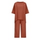 thumbnail image 4 of ICHUANYI Clearance Women Casual 2 Piece Outfits Three Quarter Sleeves Cotton Linen Tops Skinny Cropped Pants Round Neck Sets(Orange, L) ICHUANYI WER2023080902702, 4 of 5