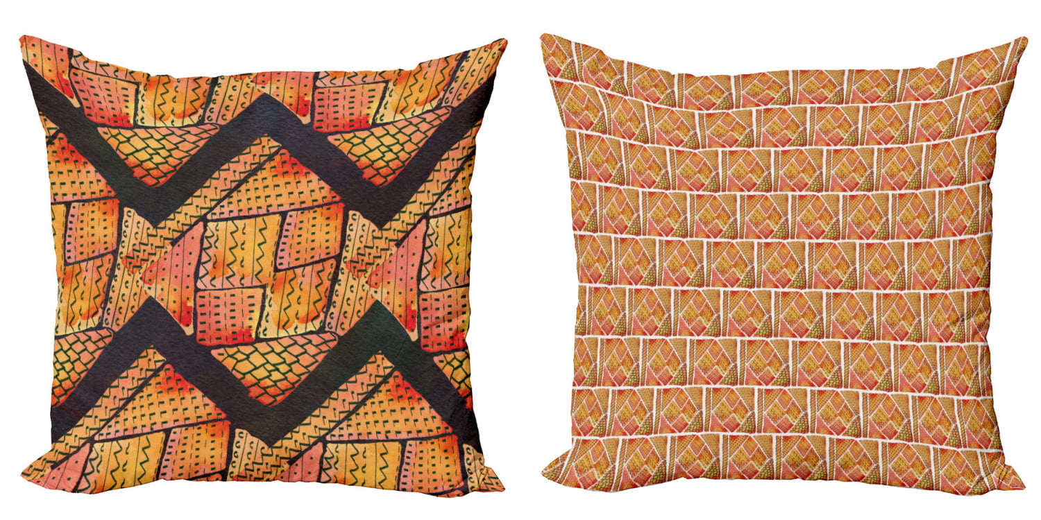 Set of 4 Designer Orange & Grey Geometric Collection 18 inch Cushion Covers