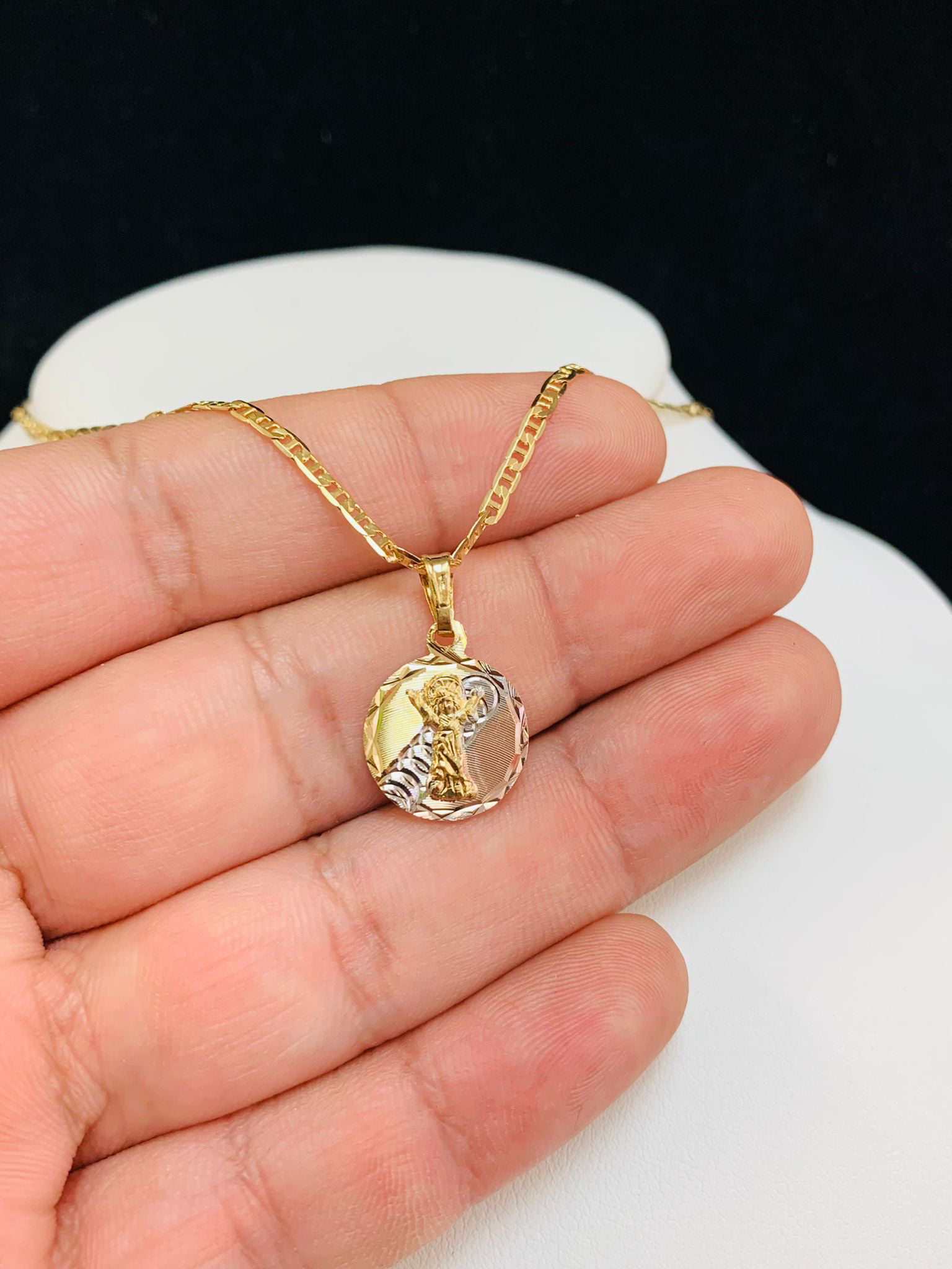 14K Solid Yellow Gold Cubic Zirconia Flower Pendant Necklace 16.5 Inches for Toddler Kids Teens 