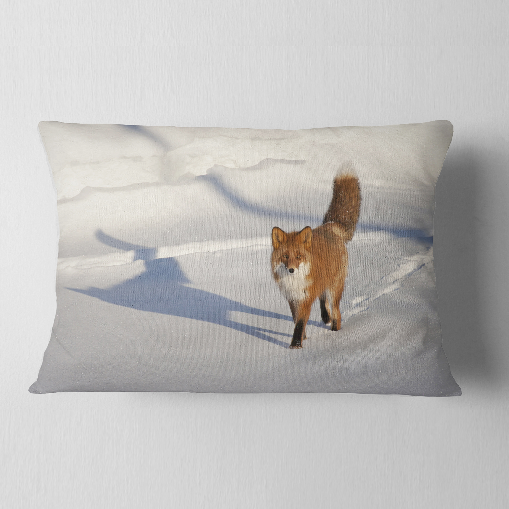 Designart Brown Winter Cat with Footprints - Animal Throw Pillow - 12x20