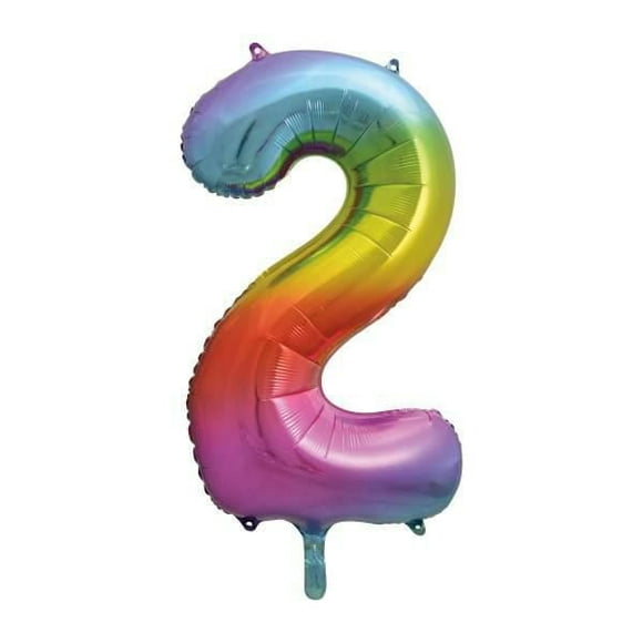 Rainbow Foil Balloon, Number 2 Shaped, 34"
