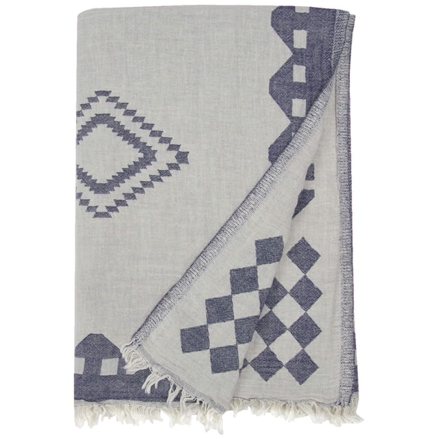 Bersuse 100% Cotton Bahamas Dual Layer Turkish Towel - 37x70 Inches, Dark Blue